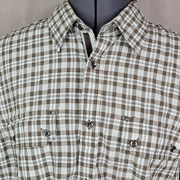 EXPRESS Men's Western Brown‎ and White Plaid Shirt Medium - Picture 2 of 9